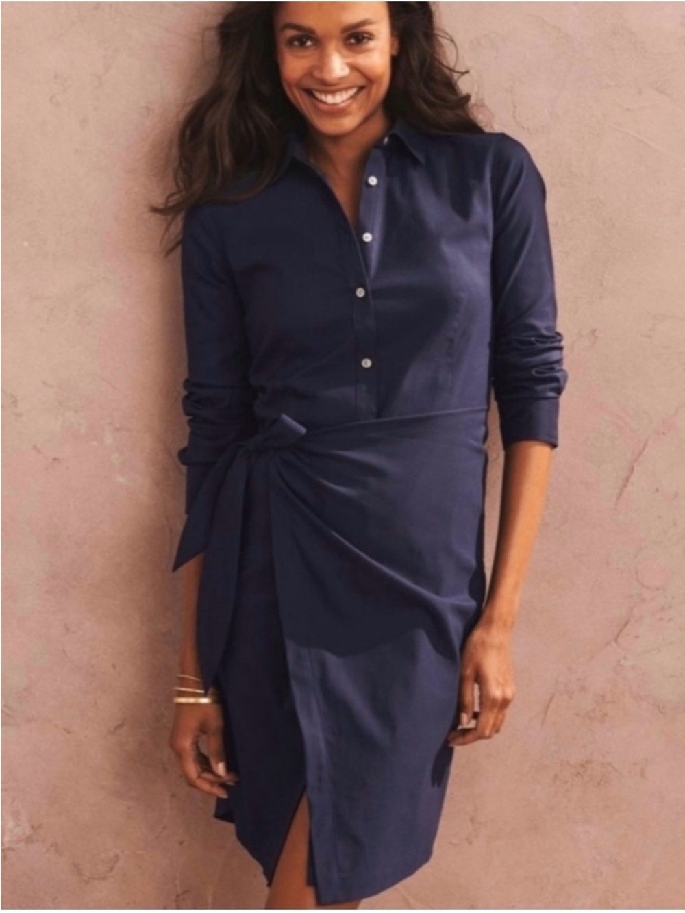Untuckit Navy Amelia Shirt Dress Wrap Front Long Sleeve 12